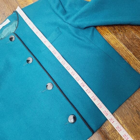 Vintage 80s 90s Teal Wool Cropped Fit Blazer - Picture 8 of 16